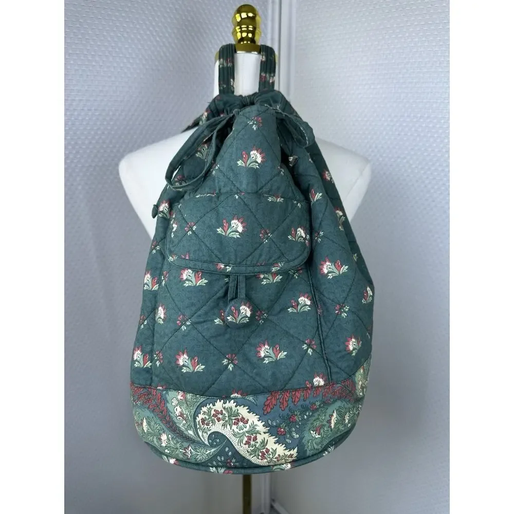 PIERRE DEUX French Country Green Floral Quilted Back Pack Sling Bag Vintage